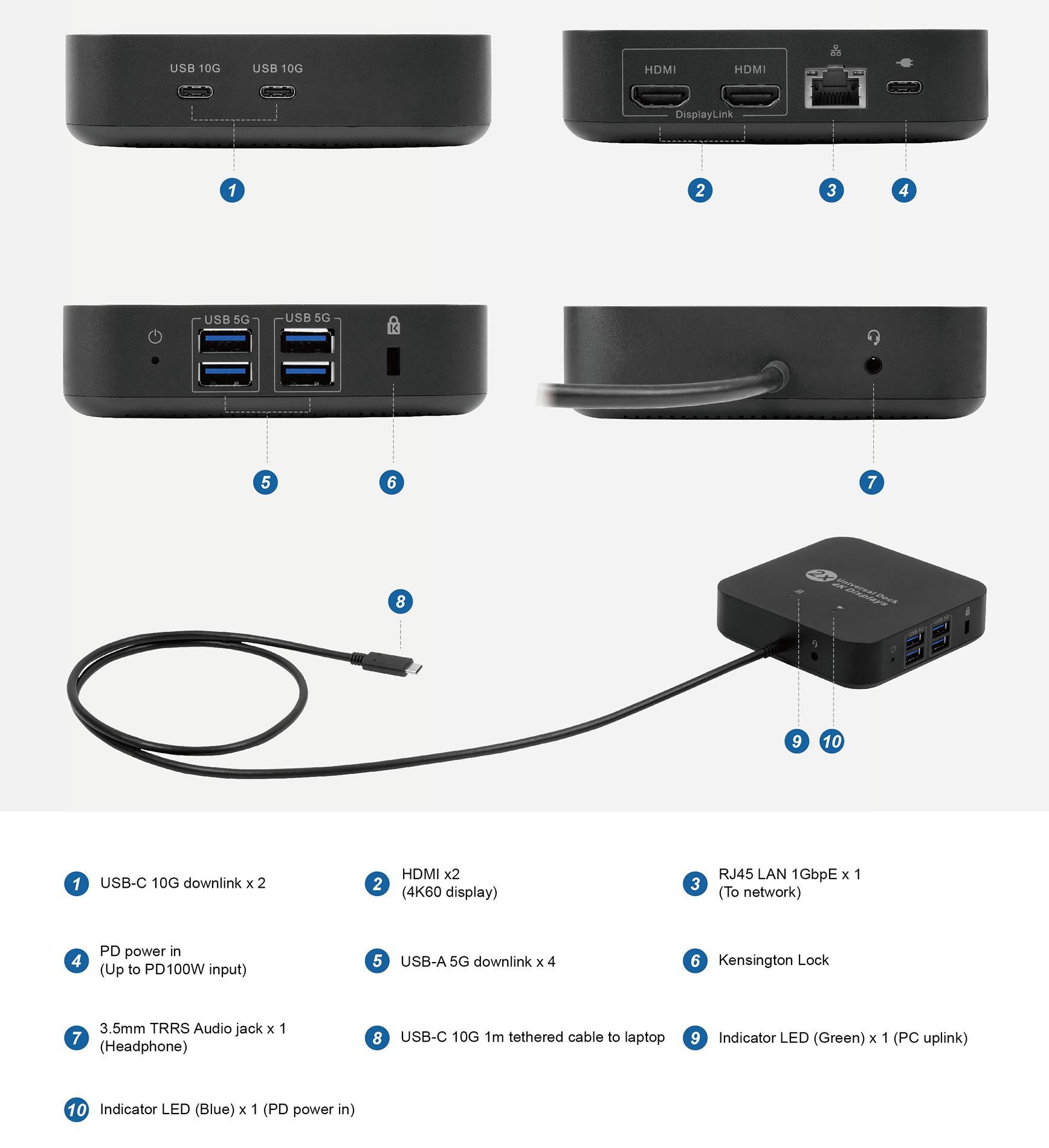 DUD7205 USB-C 11 in 1 Dual 4K HDMI Universal Mini Dock