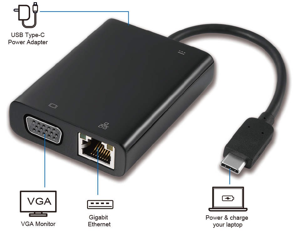 VSD1610 USB-C to VGA+LAN Travel Adapter